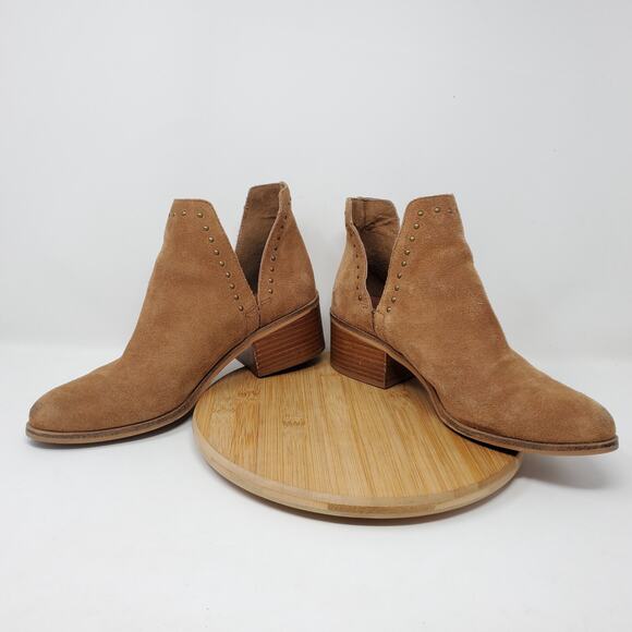 Steve Madden Lyz Ankle Boots‎ Womens 9 Brown Suede Studded Western Cut Out Side - Picture 6 of 12